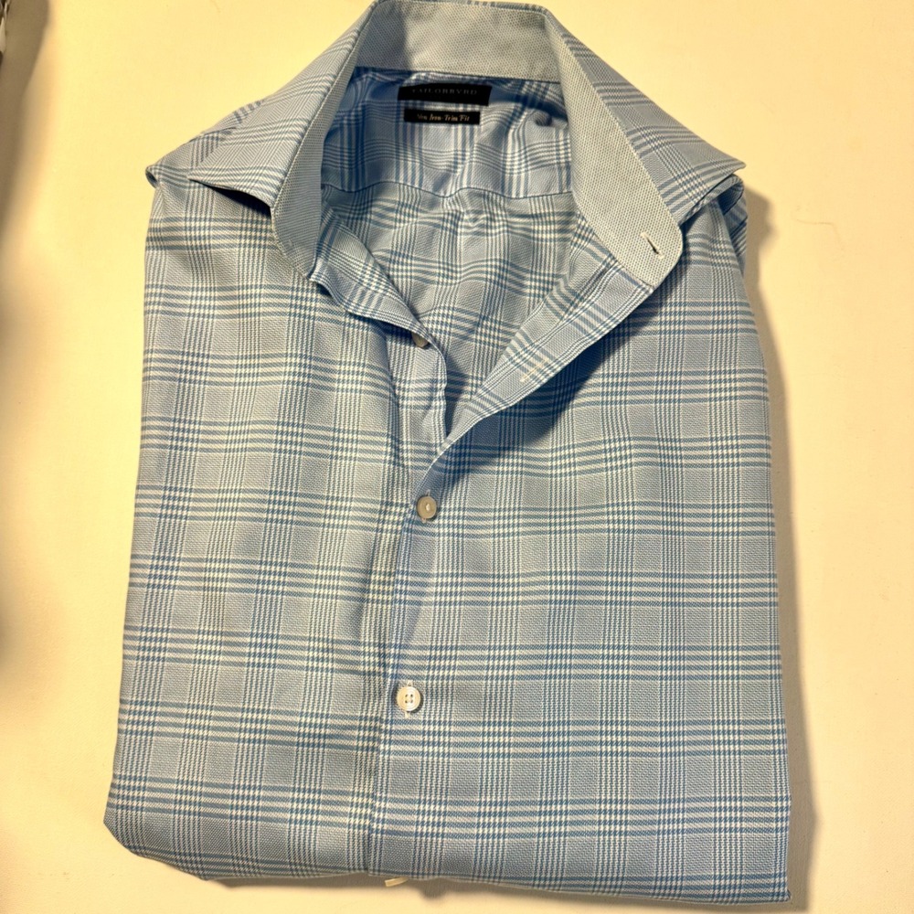 Tailorbyrd Button Up Shirt Blue and White‎ Houndstooth plaid  15 1/2 34/35